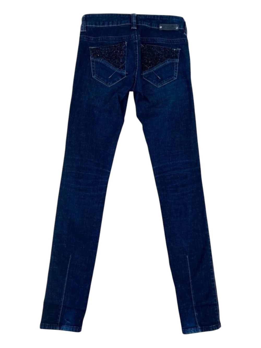 Parasuco low rise skinny jeans style 8056TG dark blue rhinestones embellished 25